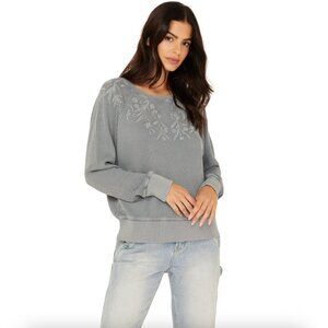 Cleo + Wolf Sz XL Blue Waffle Knit Floral Embroidered Long Sleeve Pullover Boho